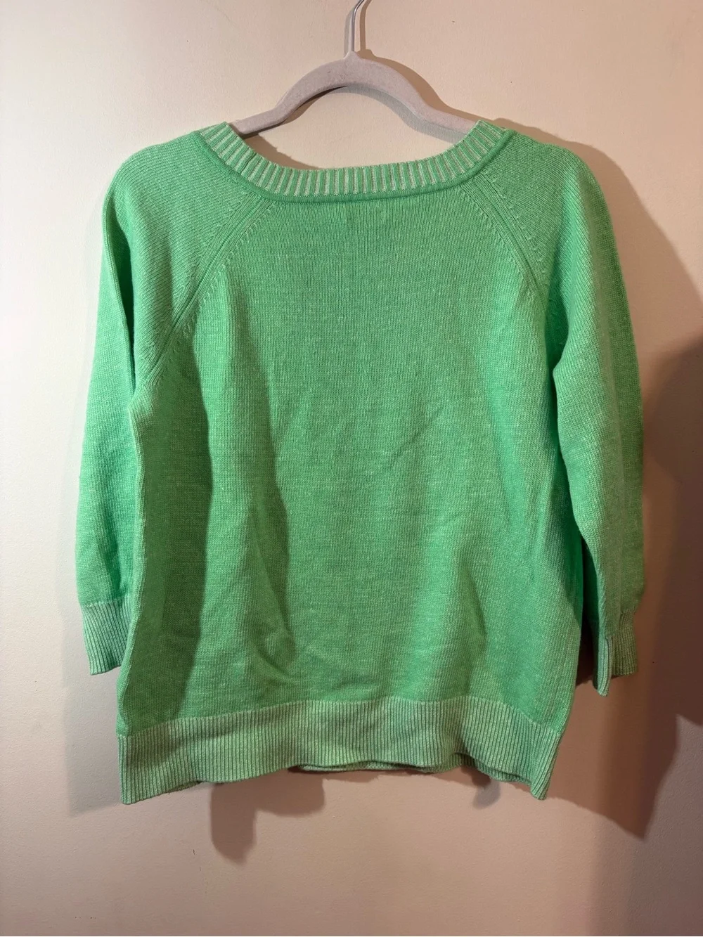 J.Crew sweater women’s large scoop neckline ribbing 3/4 sleeve LT green Pullover